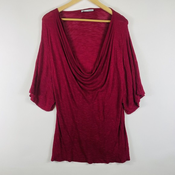 MAURICES Maroon Cowl Neck Short Sleeve Lightweight Slub Knit Sweater Womens XL - Picture 1 of 5